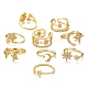 9Pcs 9 Style Adjustable Brass Micro Pave Clear Cubic Zirconia Cuff Rings RJEW-LS0001-18G-4