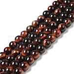 Naturstein Perlen, Runde, Tigerauge, gefärbt und erhitzt, Klasse A, rot, ca. 6 mm Durchmesser, Bohrung: ca. 1 mm, 65 Stk. / Strang