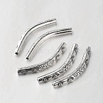 Tibetan Style Alloy Curved Tube Beads, Curved Tube Noodle Beads, Antique Silver, 35x4x4mm, Hole: 1mm