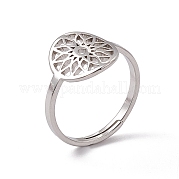 201 Stainless Steel Flower Adjustable Ring for Women RJEW-C045-01P