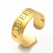 Ion Plating(IP) 304 Stainless Steel Word Queen Open Cuff Ring for Women RJEW-B027-18G