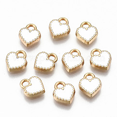 Legierung Emaille Anhänger / charms, cadmiumfrei und bleifrei, Herz, Licht Gold, weiß, 8.5x7.5x2 mm, Bohrung: 1.6 mm