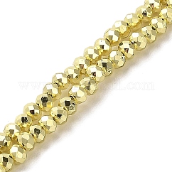 FilI di perline in vetro placcato, sfaccettato, rondelle, oro chiaro, 3x2.5mm, Foro: 0.8 mm, circa 136~144pcs/filo, 35~36cm