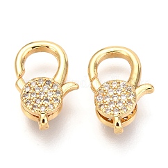 Micro latón allanan circonio cúbico broches pinza de langosta, sin plomo y cadmio, real 18k chapado en oro, 17.5x10x5mm, agujero: 1 mm