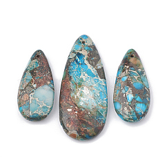 Pendentifs jasper régalite naturelle / jaspe impérial / sédiments marins, jaspe imprimé avec fer, larme, bleu ciel, 36~50x15~21x6~7mm, Trou: 1mm, 3 pièces / kit