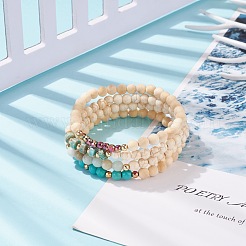 4 pièces 4 ensembles de bracelets extensibles en pierre mélangée naturelle et synthétique de style avec des perles de bois pour les femmes&nbsp;BJEW-JB08359