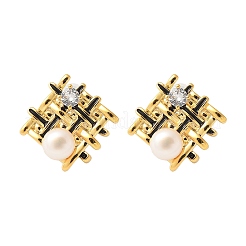 Серьги-гвоздики из латуни с микропаве из плетеных ромбов и прозрачными кубическими цирконами&nbsp;EJEW-Z104-02G