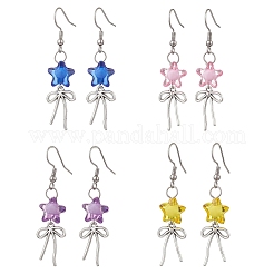 Серьги-подвески из акрилового стекла с цветком и бантом&nbsp;EJEW-JE06794