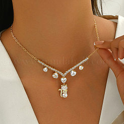 Латунные прозрачные кубические цирконии кошачье сердце кулон ожерелья для женщин&nbsp;IE0348
