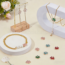 12 pz. 6 colori ottone pavé zirconia cubica e vetro fiore maglie connettore charms&nbsp;KK-FH0008-41