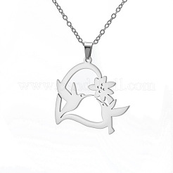 Collar de cadena tipo cable con colgante de corazón y pájaros de acero inoxidable 304 para el Día de la Madre para mujer&nbsp;FS-WG7A94E-01