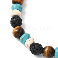 Эластичные браслеты из синтетической бирюзы и натуральной лавы&nbsp;BJEW-JB12638