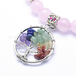 Braccialetti con cinturino elasticizzato al quarzo rosa naturale&nbsp;BJEW-F276-A02