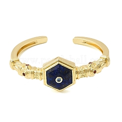Bracciali rigidi da donna esagonali in ottone con pavé di lapislazzuli naturali e zirconi cubici.&nbsp;BJEW-Z172-01G-10