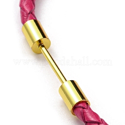 Bracciale a maglie con barra a colonna in ottone con cordini in cuoio&nbsp;BJEW-G675-05G-09