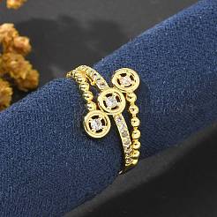 Латунные кольца из манжеты с прозрачным цирконием&nbsp;RJEW-M029-02G