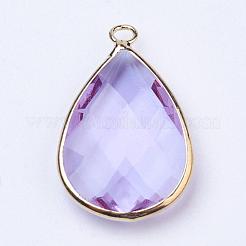 Pendentifs en forme de goutte en verre de laiton doré&nbsp;GLAA-M006-A-14G