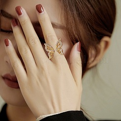 Кольцо-кафф в виде бабочки из прозрачного кубического циркония&nbsp;RJEW-SZ0001-13