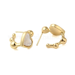 Orecchini a bottone con cuore di conchiglia&nbsp;EJEW-K287-01G-B