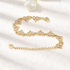 Браслеты-цепочки из латуни с микропаве из кубических цирконий в форме сердца&nbsp;BJEW-L715-01G-02