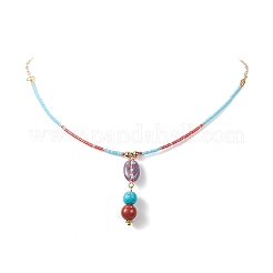 Ensemble de colliers pendentifs ovales en pierres précieuses mélangées naturelles et synthétiques de style 5pcs 5&nbsp;NJEW-JN04123