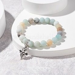 Bracciale elasticizzato con perline rotonde in amazzonite a fiore smerigliato naturale con ciondolo a forma di drago&nbsp;BJEW-JB07596