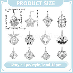 12 шт. 12 стиля латунных подвесок с полыми бусинами&nbsp;KK-AR0004-44
