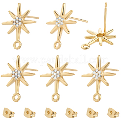 10 шт. латунная фурнитура для сережек-гвоздиков с микропаве из прозрачного кубического циркония&nbsp;KK-BBC0022-28