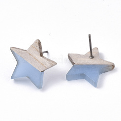 Orecchini a bottone in resina trasparente e legno&nbsp;EJEW-N017-001A-D01
