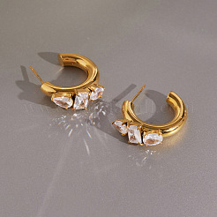 Pendientes de acero inoxidable 304 con circonitas cúbicas transparentes pavé&nbsp;WGE1729-01