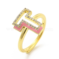 Bague réglable avec lettre initiale en émail de couleurs mélangées et zircons cubiques transparents&nbsp;RJEW-P045-01G-T