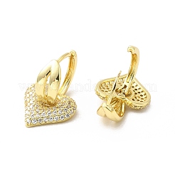 Серьги-кольца с прозрачными фианитами в виде сердца и листьев ко Дню святого Валентина EJEW-G327-06G