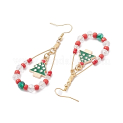 Серьги-подвески в виде рождественской елки из нержавеющей стали 304 EJEW-TA00455