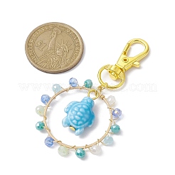 Decorazioni pendenti in porcellana tartaruga e perline di vetro avvolte in filo&nbsp;HJEW-JM01914