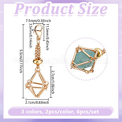 6 шт. 3 цвета латунный макраме мешочек пустой держатель для камня подвеска украшение&nbsp;HJEW-UN00065