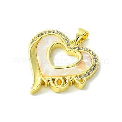 Pendentifs en laiton avec micro pavé de zircone cubique transparent pour la fête des mères&nbsp;KK-H472-13G-05