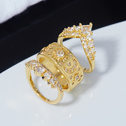 3 anillo de dedo de latón con micropavé de circonita cúbica transparente para mujer&nbsp;FS-WGDAF26-02