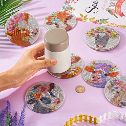 Kit di pittura diamante sottobicchiere con motivo floreale e bovini fai da te&nbsp;DIY-TAC0016-53