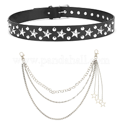 2 cintura a catena in lega con stella in 2 stili e pelle PU nera&nbsp;DIY-CL0002-54