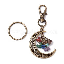 Porte-clés à puce chakra thème lune jaspe rouge naturel & howlite & œil de tigre & cornaline & aventurine verte & lapis lazuli & améthyste&nbsp;KEYC-JKC00963-02