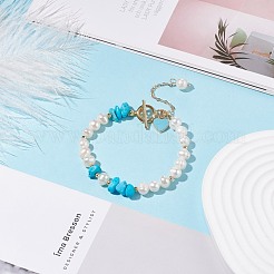 Bracciale in howlite sintetica e perline con ciondoli a cuore in lega smaltata&nbsp;BJEW-JB08039-04