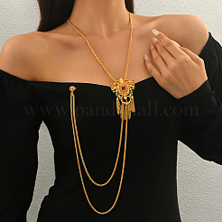 Collar con broche estilo gótico vintage de latón con pavé de circonita cúbica y borla larga para mujer&nbsp;GO0016-2