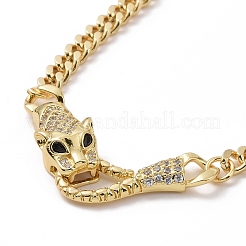 Collana con ciondolo leopardo in zirconi cubici con catene barbazzale in ottone da donna&nbsp;NJEW-G096-01G-05
