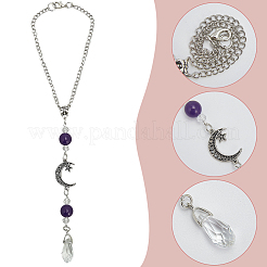 Подвесные украшения из натурального аметиста и сплава&nbsp;HJEW-WH20009-03A