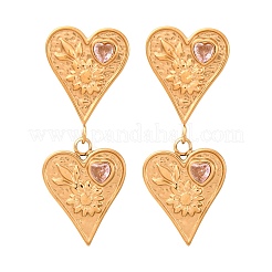 Серьги-гвоздики в форме сердца из нержавеющей стали 304 с кубическим цирконием&nbsp;EJEW-Q044-03G