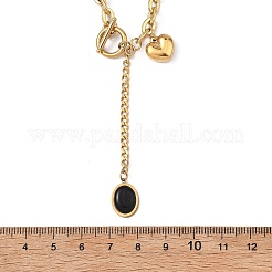 Schwarze ovale Herz-Lariat-Halsketten aus Edelstahl 304 mit Harzverschluss&nbsp;SA-B005-01G
