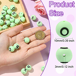 1 набор из 26-х зеленых круглых силиконовых бусин с буквами&nbsp;ST-CJ0041-014