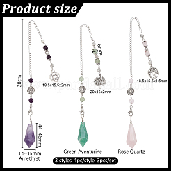 3 stücke 3 arten kugel natürliche amethyst & aventurin & rose quarz wünschelrutenpendel&nbsp;PALLOY-GO00041