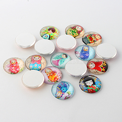 Russische Mädchenpuppe gedruckt Glas Cabochons&nbsp;GGLA-A002-12mm-JJ