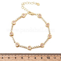 Herzförmige Gliederkettenarmbänder aus Messing mit Mikropavé-Fassung aus Zirkonia für Damen&nbsp;BJEW-A164-01G-04